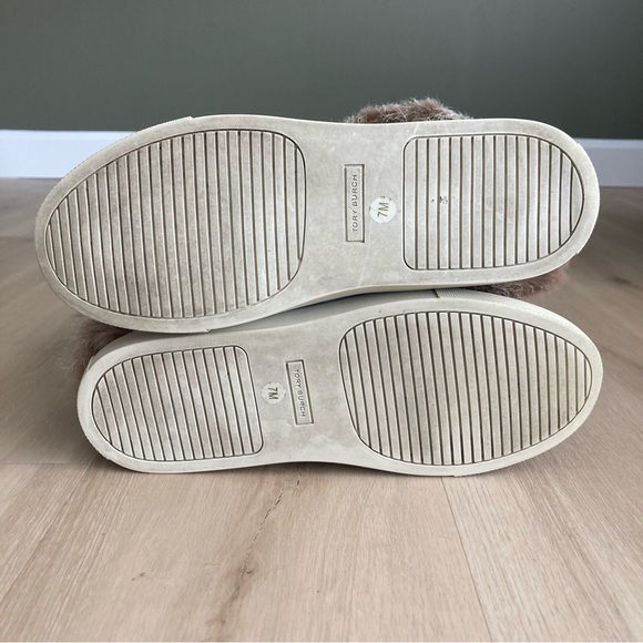 Tory Burch Anjelica Fur Suede Leather Boots Tan Taupe Gray size 7 - Picture 4 of 12